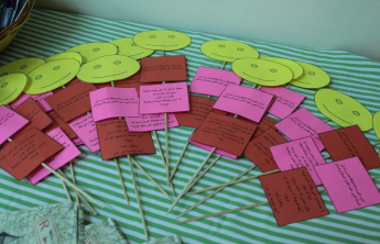 Female students conduct an activity (We made the night as a covering)