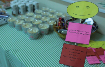 Female students conduct an activity (We made the night as a covering)